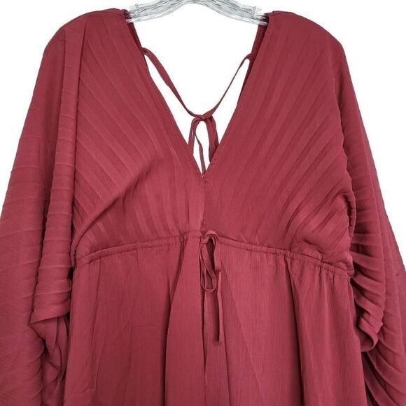 Promesa Deep Magenta Solid Deep V Neck Chiffon Bishop Sleeve Mini Dress Size Sma - Picture 4 of 11